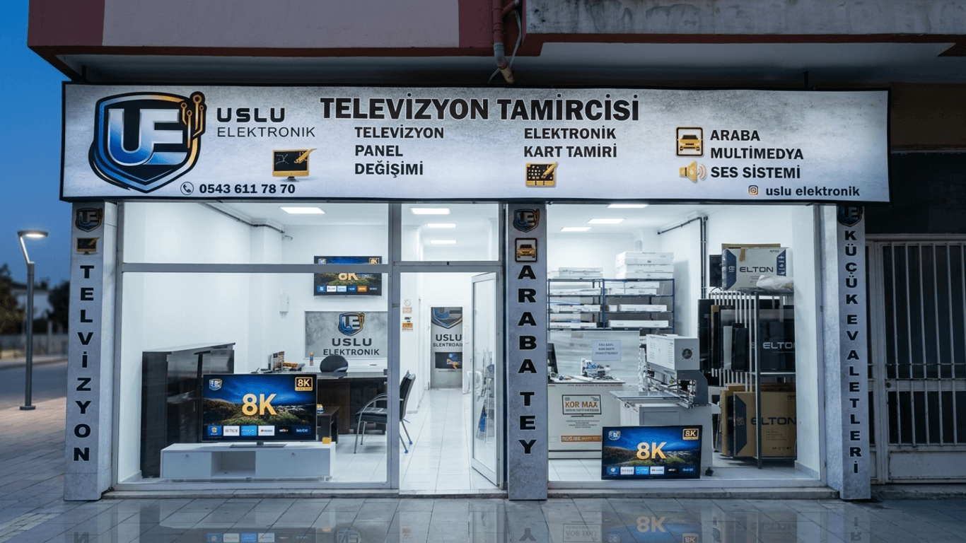 Uslu Elektronik atölyesinde elektronik kart üzerinde çalışan teknisyen